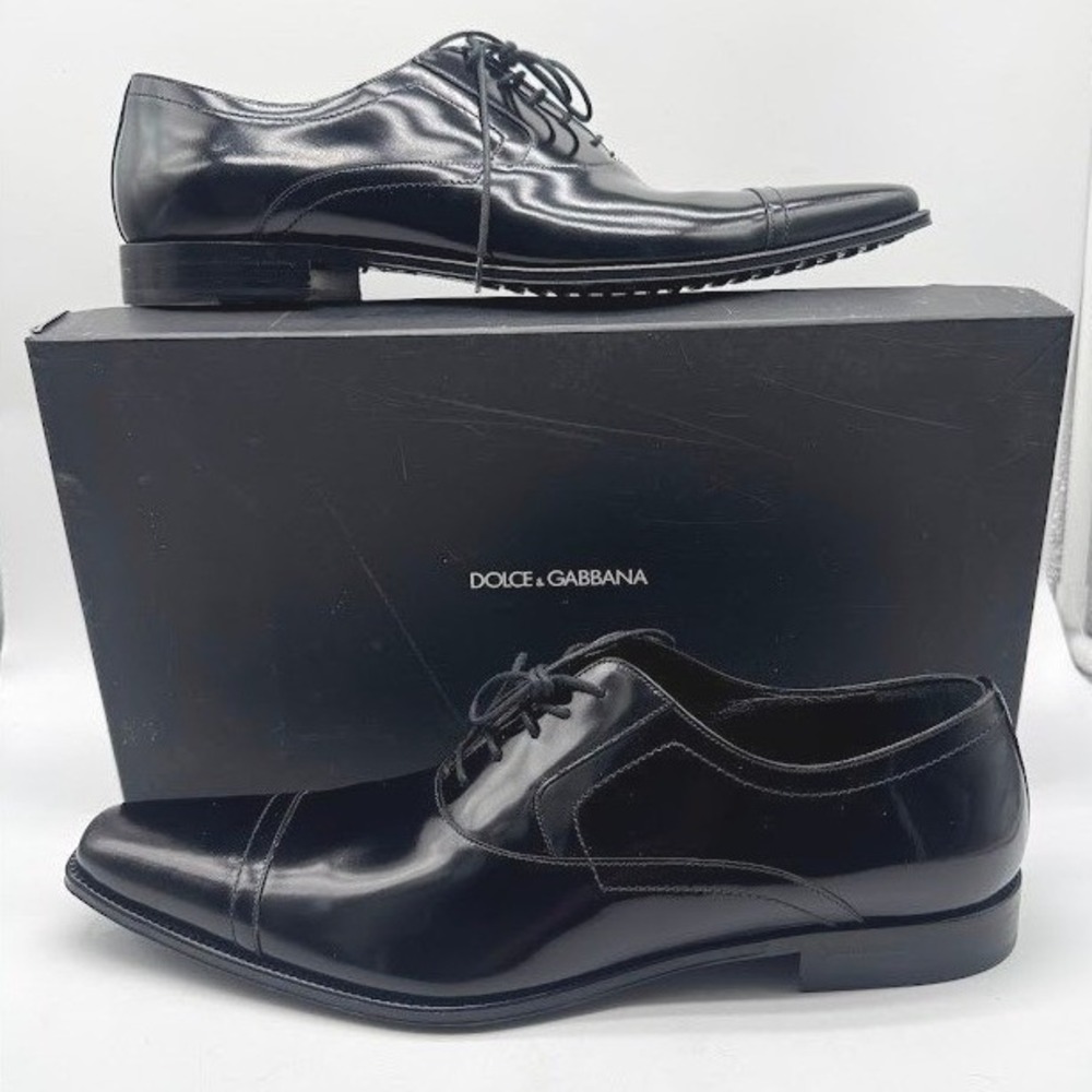 Dolce & Gabbana Men Black Leather Cap Toe Oxford Shoes IT 10 US 11 CA2153 NEW